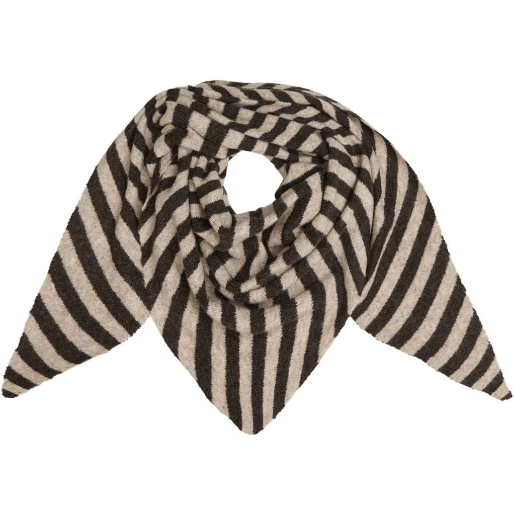 Mdc Kitte Scarf, Trekantskjerf I Viskose Og Ull. Coffee/Taupe, Brunt Og Beige Stripet