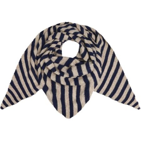 Mdc Kitte Scarf, Trekantskjerf I Viskose Og Ull , Navy/Taupe, Marine Og Beige Stripet