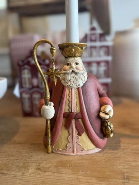 Bungalow Rød lysestake med julenisse, Santa Red Candle Holder ( Samleobjekt)