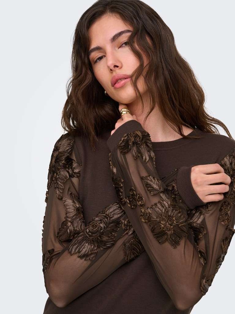 JDY FAIRVIEW LIFE L/S SWEAT DRESS JRS, Langermet Sweatshirtkjole I Jersey, Coffee Bean CASA LACE SLEEVE, Brun - Bilde 4