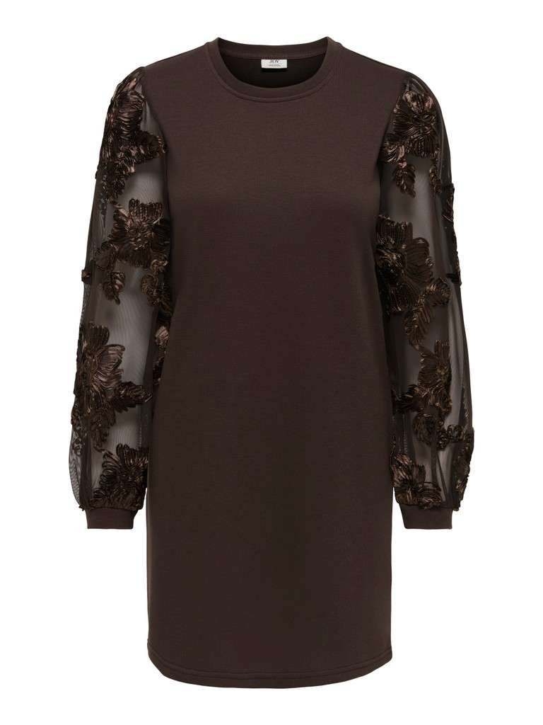 JDY FAIRVIEW LIFE L/S SWEAT DRESS JRS, Langermet Sweatshirtkjole I Jersey, Coffee Bean CASA LACE SLEEVE, Brun - Bilde 6