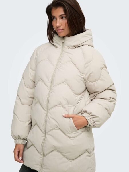 JDY POWER LONG HOOD PUFFER OTW HAB, Boblejakke, Silver Lining/Beige