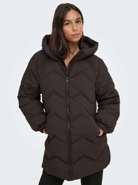 JDY POWER LONG HOOD PUFFER OTW HAB, Boblejakke, Chocolate Torte,Brun