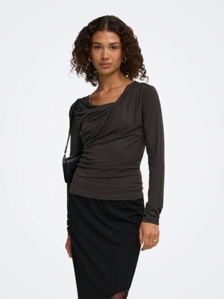 JDY IRENA L/S WATERFALL TOP JRS,  Langermet Topp Med Drapering I Modal, Chocolate Torte, Brun