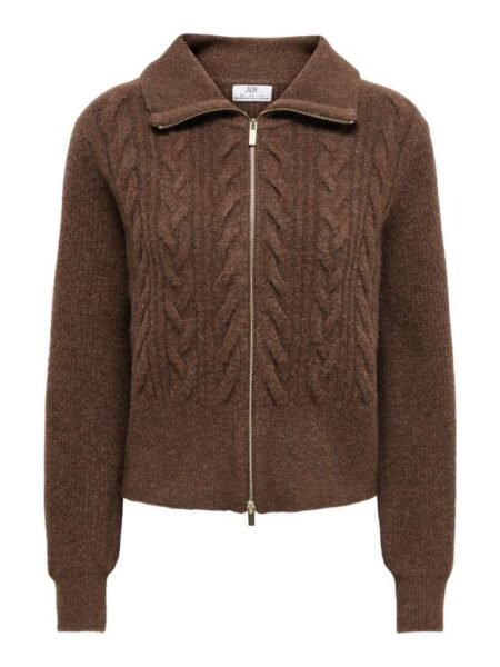 JDY SALLY L/S 2WAY ZIP CARDIGAN KNT, Strikkejakke, Bison Melange/ Brun
