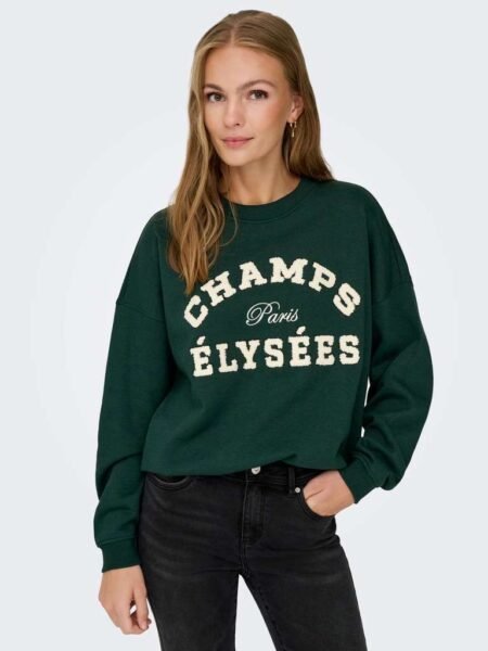 JDY MESA L/S O-NK EMB SWEAT JRS,  Genser, Pine Grove/ CHAMPS ELYSEES, Grønn