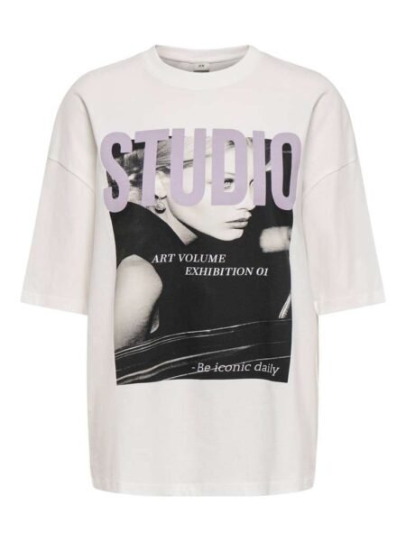JDY PISA S/S OVERSIZE PRINT T-SHIRT JRS, T-skjorte, Cloud Dancer STUDIO/Offwhite