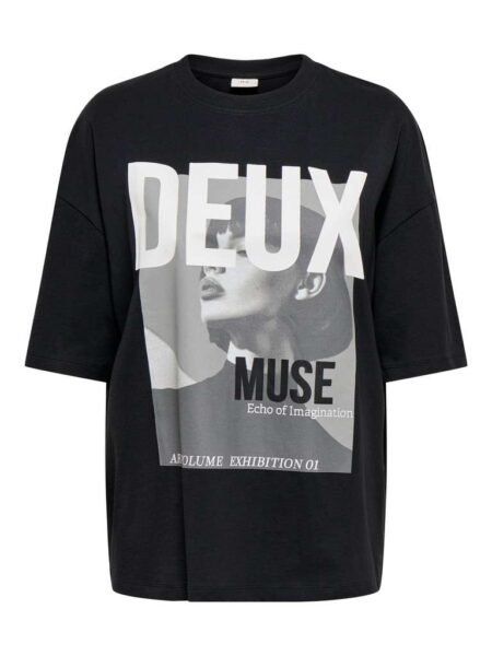 JDY PISA S/S OVERSIZE PRINT T-SHIRT JRS, T-skjorte, Black DEUX/Sort