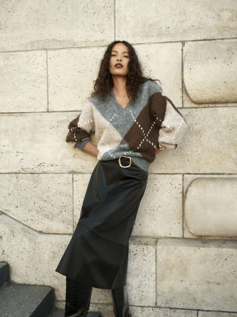 JDY ZOEY L/S VN ARGYLE PULLOVER KNT , Strikkegenser, NOOS,  Medium Grey Melange CHATEAU GRAY/CHOCOLATE BROWN ARGYLE - Bilde 6