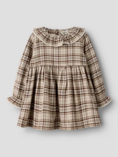 LIL ATELIER, ENRIK LS LOOSE LOOSE DRESS, White Pepper, Brun-rutet, Kjole