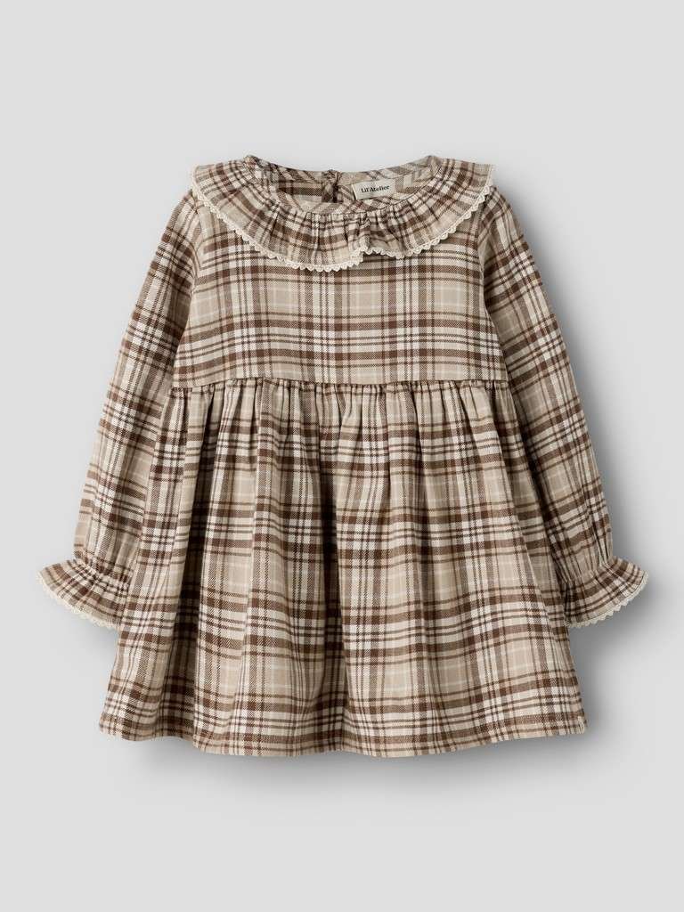 LIL ATELIER, ENRIK LS LOOSE LOOSE DRESS, White Pepper, Brun-rutet, Kjole
