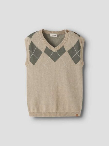 LIL ATELIER RONAN KNIT VEST, Strikket Vest, White Pepper MULLED BASIL