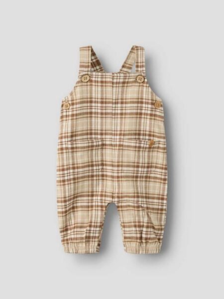 LIL ATELIER, ENRIK LOOSE OVERALL, White Pepper, Brun-rutet, Selebukse