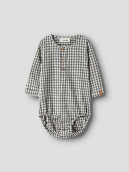 LIL Atelier ROANNE LS BODY SHIRT, Skjortebody, Mulled Basil, Dus Mørk Grønn Rutet