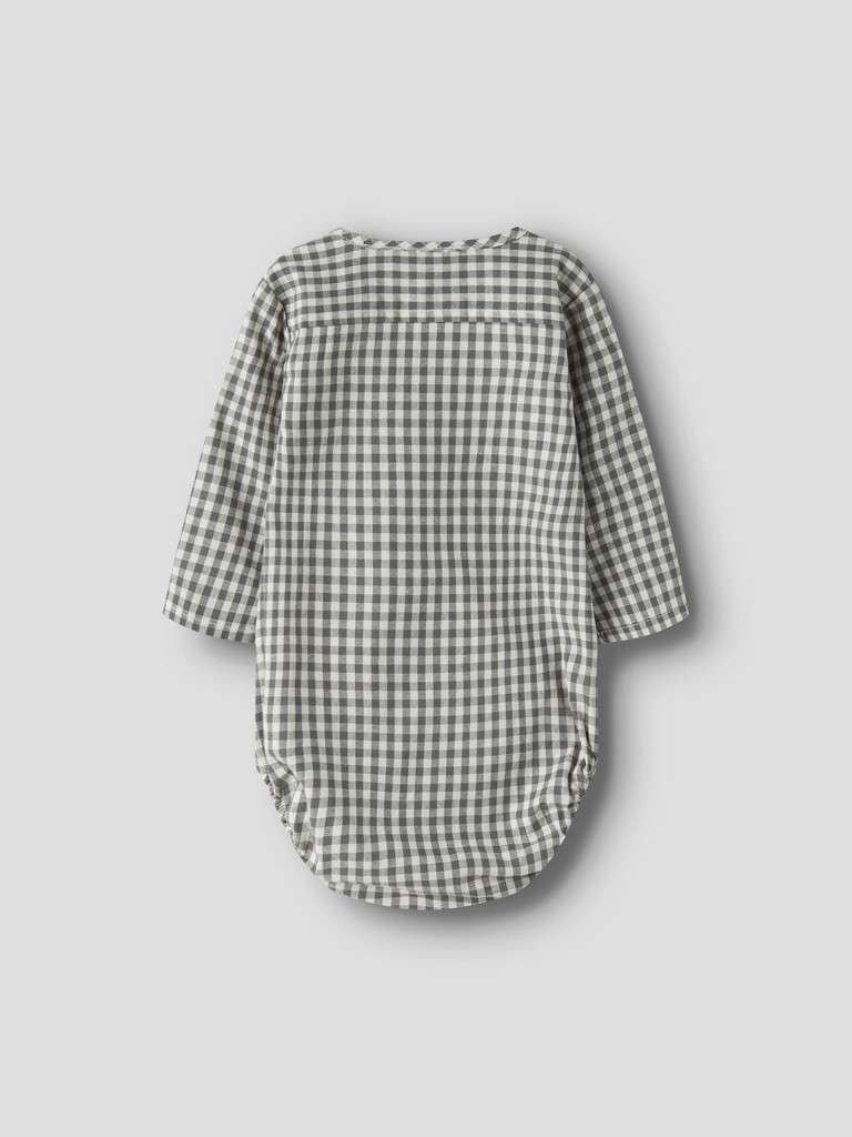 LIL Atelier ROANNE LS BODY SHIRT, Skjortebody, Mulled Basil, Dus Mørk Grønn Rutet - Bilde 3