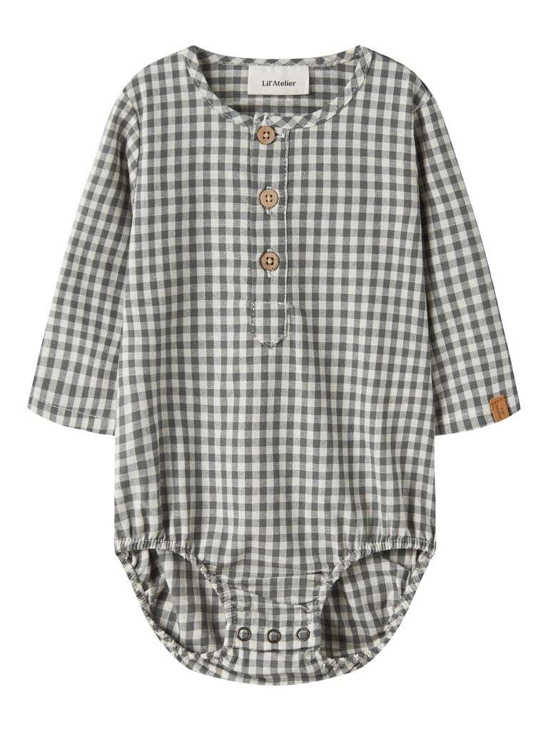 LIL Atelier ROANNE LS BODY SHIRT, Skjortebody, Mulled Basil, Dus Mørk Grønn Rutet - Bilde 4