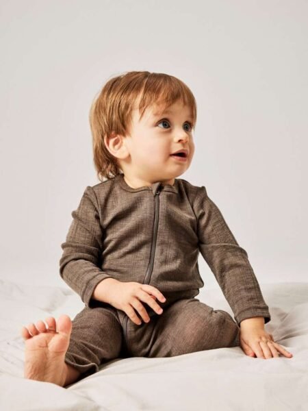 NAME IT WANG WOOL NEEDLE NIGHTSUIT SOLID, Heldress I Merinoull, Morel