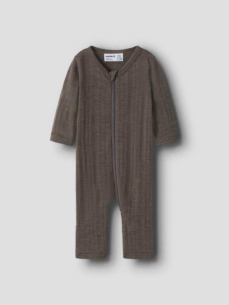 NAME IT WANG WOOL NEEDLE NIGHTSUIT SOLID, Heldress I Merinoull, Morel - Bilde 2