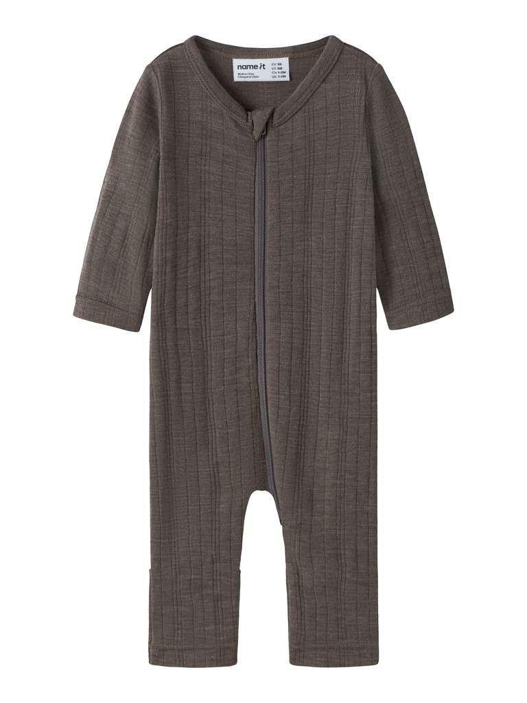 NAME IT WANG WOOL NEEDLE NIGHTSUIT SOLID, Heldress I Merinoull, Morel - Bilde 4