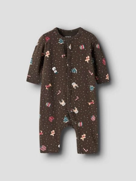 NAME IT, VISMAS LS NIGHTSUIT, JULEPYSJ, UNISEX, BABY STR.50-86, Delicioso_Christmas, Brun