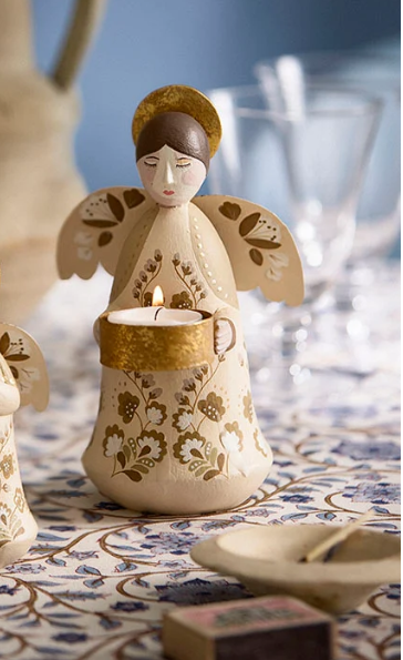 Bungalow Tea Light Holder Angel Marigold Vanilla, Håndlaget Lysestake Engel, (Samleobjekt)