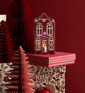 Bungalow Lysestake/ Lyshus/ pepperkakehus H18 cm, Scarlet - Rød