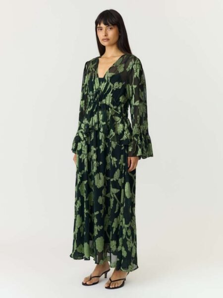 YAS DASH LS ANKLE DRESS S. - SHOW, Kjole, Black Moss