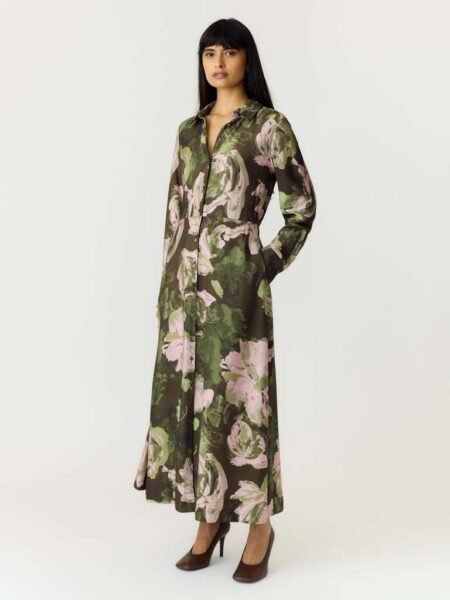 YAS SAFERA LS LONG SHIRT DRESS, Kjole, Dark Olive Boana