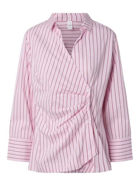 YAS ALISA LS LONG WRAP SHIRT, Skjorte, Nosegay_Rhubarb, Rosa Med Rabarbra Og Hvite Striper