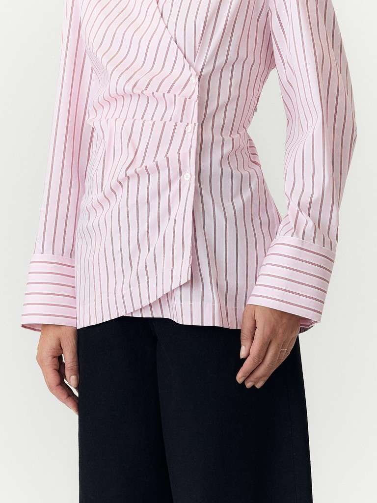 YAS ALISA LS LONG WRAP SHIRT, Skjorte, Nosegay_Rhubarb, Rosa Med Rabarbra Og Hvite Striper - Bilde 4