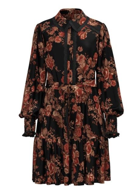 YAS TILERA LS SHIRT DRESS S. NOOS, Kjole, Black LOUMU, Blomstret