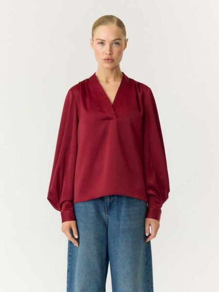YAS PELLA LS TOP S. Bluse, NOOS, Rhubarb, Rabarbra